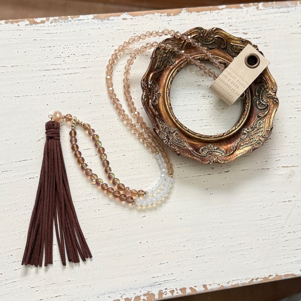 Anthropologie Beaded Leather Tassel Necklace 🏷️ - Picture 2 of 6